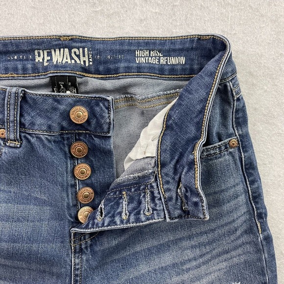 Rewash Jeans Womens 1/25 Blue Distressed High Rise Button Fly Frayed Hem Denim - Picture 6 of 16